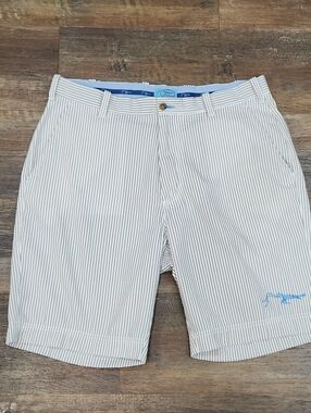 True Flies Manasota Seersucker Shorts Men's 38 Stripe Crayfish Logo 9"